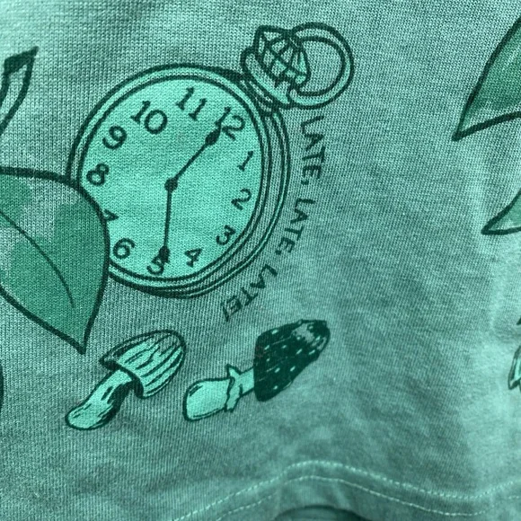 Disney Parks Alice in Wonderland Long Sleeve Shirt Mushrooms Leaves Medium Green - Picture 3 of 10